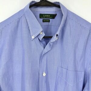 Lauren Ralph Lauren Mens 16 30/35 Blue Striped 100% Cotton Button Down Shirt